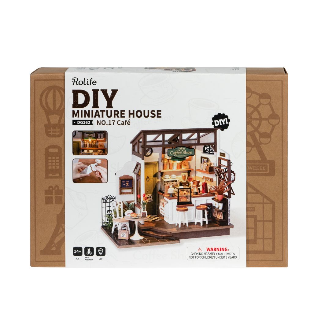 Puzzle in 3d che riproduce in miniatura la scena in un piccolo caffè