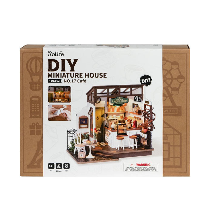 Puzzle in 3d che riproduce in miniatura la scena in un piccolo caffè