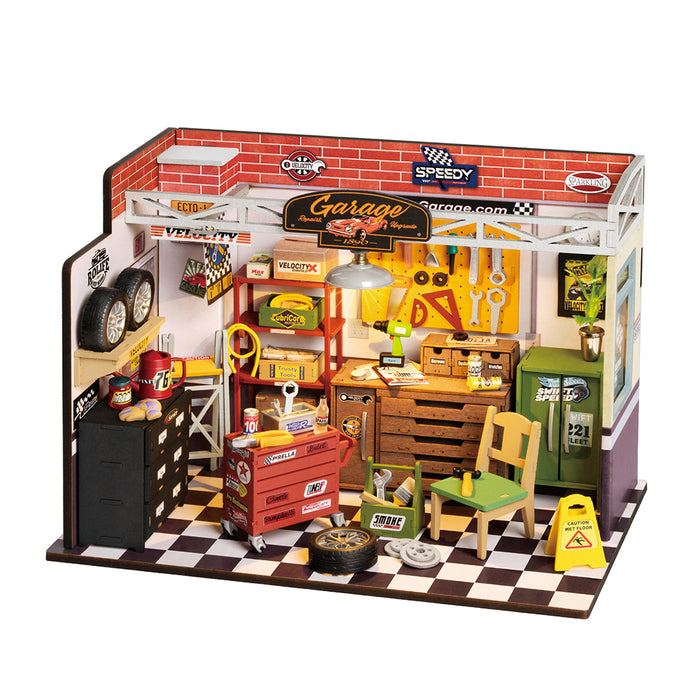 Puzzle in 3d che riproduce in miniatura un garage.