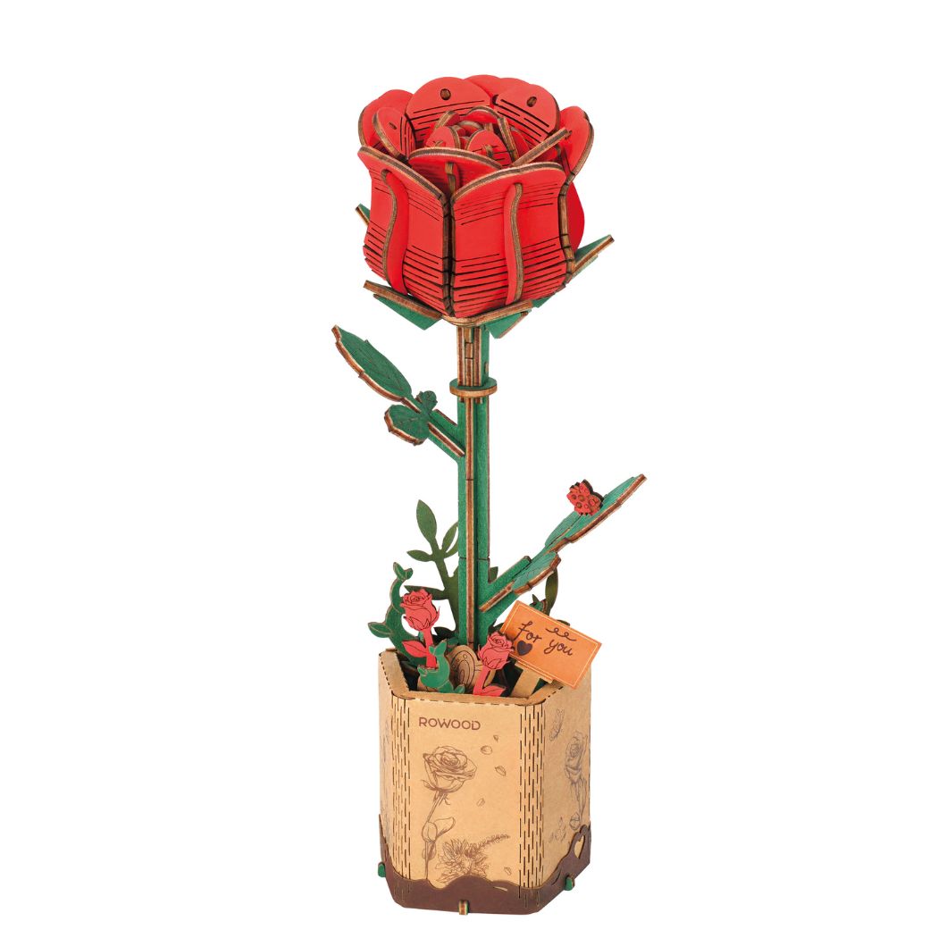 Puzzle in 3d che riproduce una rosa rossa.