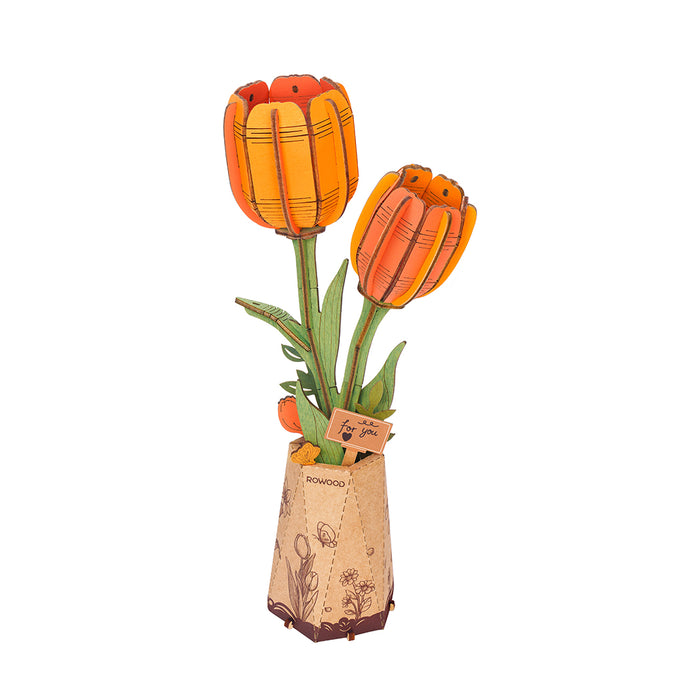 Puzzle in 3d Tulipano Arancio.  Ideale  per collezionisti e appassionati di modellismo e DIY.