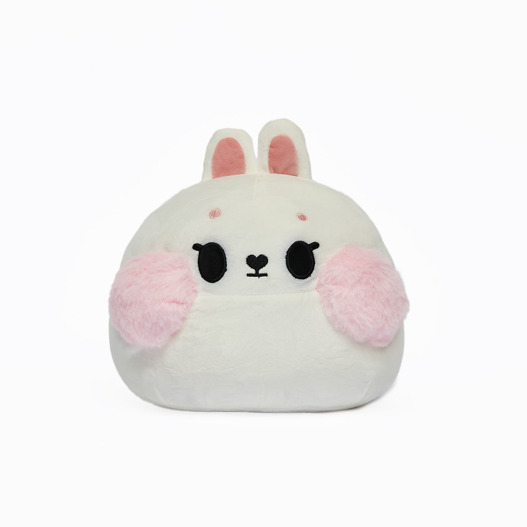 Morbido peluche squishy a forma di coniglietto rosa.