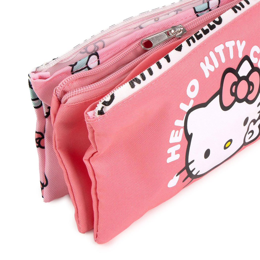 Astuccio a 3 scomparti di Hello Kitty con cerniere