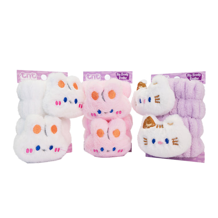 Set di due polsini con animaletti kawaii utili durante la skincare.