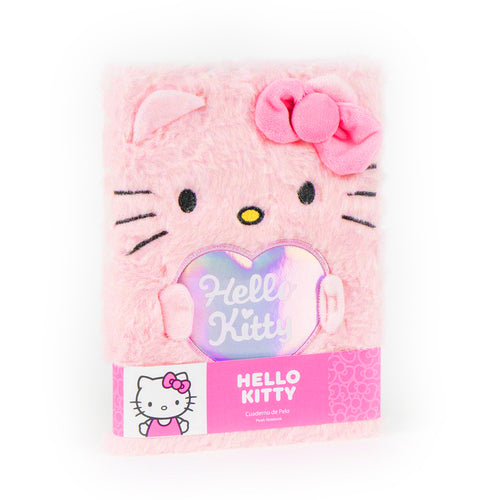 Quaderno di Hello Kitty in formato A5 con copertina pelosa. 96 pagine a righe