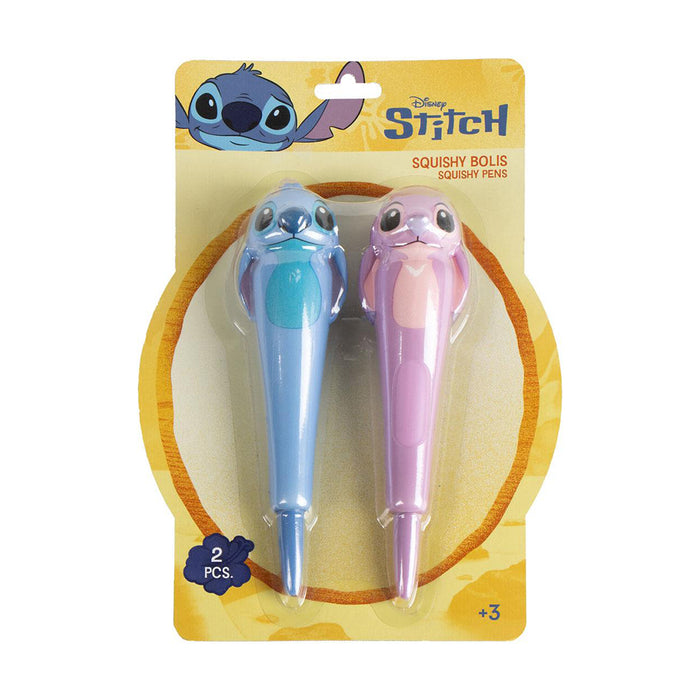 Set di due penne con i personaggi di Stitch e la sua amica Angel in versione squishy. Inchiostro nero.