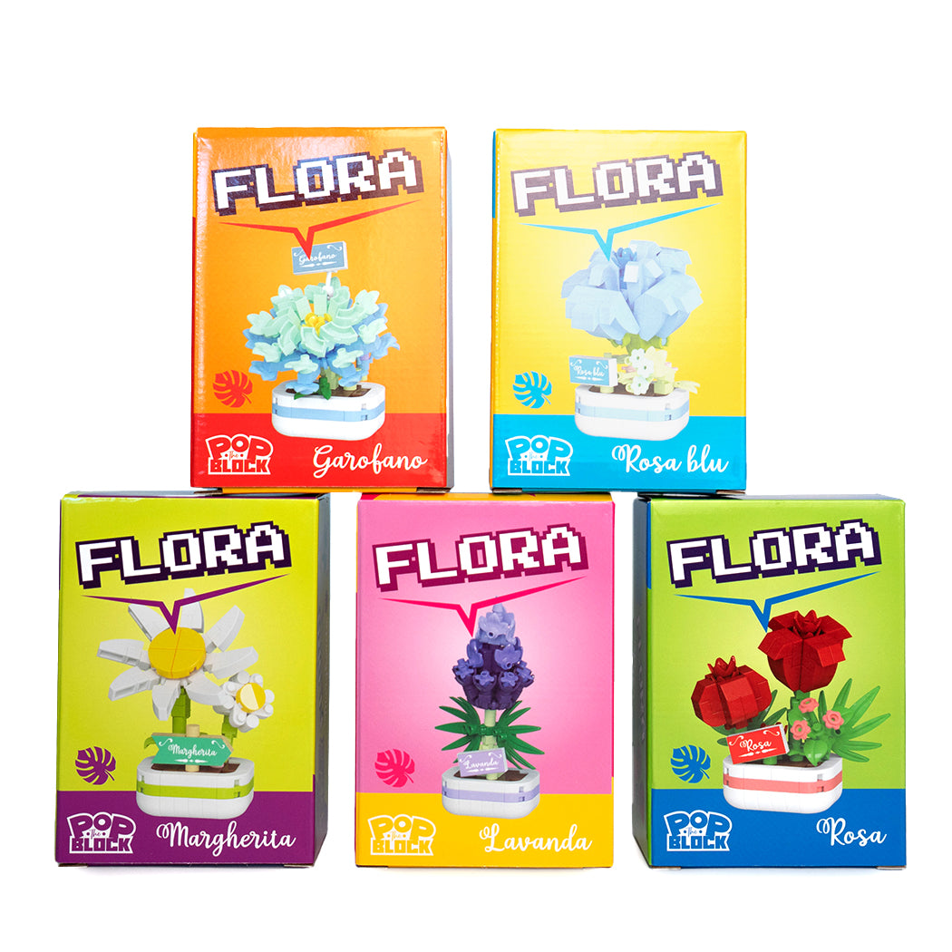 Costruzione a mattoncini a tema fiori.