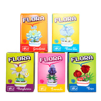 Costruzione a mattoncini a tema fiori.