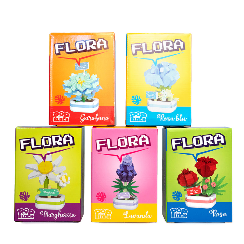 Costruzione a mattoncini a tema fiori.