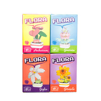 Costruzione a mattoncini a tema fiori.
