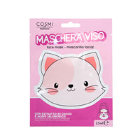 Maschera viso a foma di gattino con estratto di cocco e acido ialuronico per rendere la pelle più idratata e luminosa.