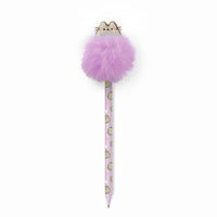 Penna biro con inchiostro blu del personaggio Pusheen e dun simpatico pom pom lilla.