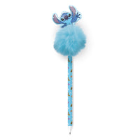 Penna biro con inchiostro blu del personaggio Stitch con pom pom celeste.