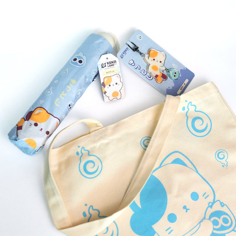 Pratica shopping bag in cotone con gattino stampato