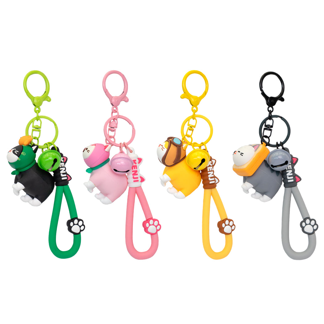 Portachiavi gattino kawaii con campanella disponibile in vari colori.