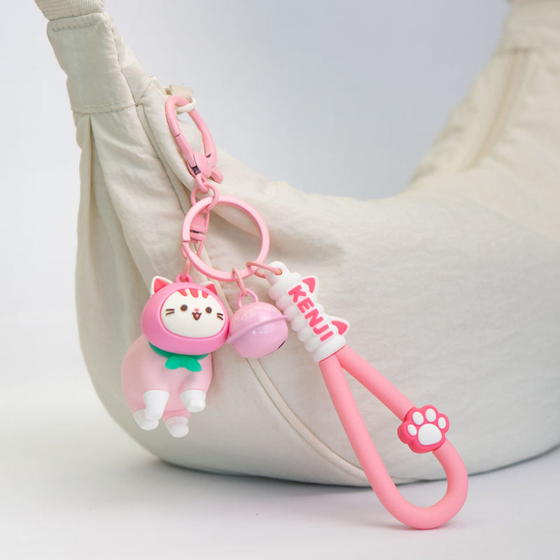 Portachiavi gattino kawaii con campanella disponibile in vari colori.