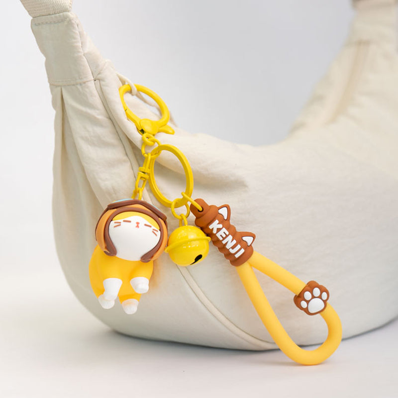 Portachiavi gattino kawaii con campanella disponibile in vari colori.