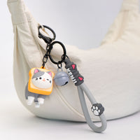 Portachiavi gattino kawaii con campanella disponibile in vari colori.