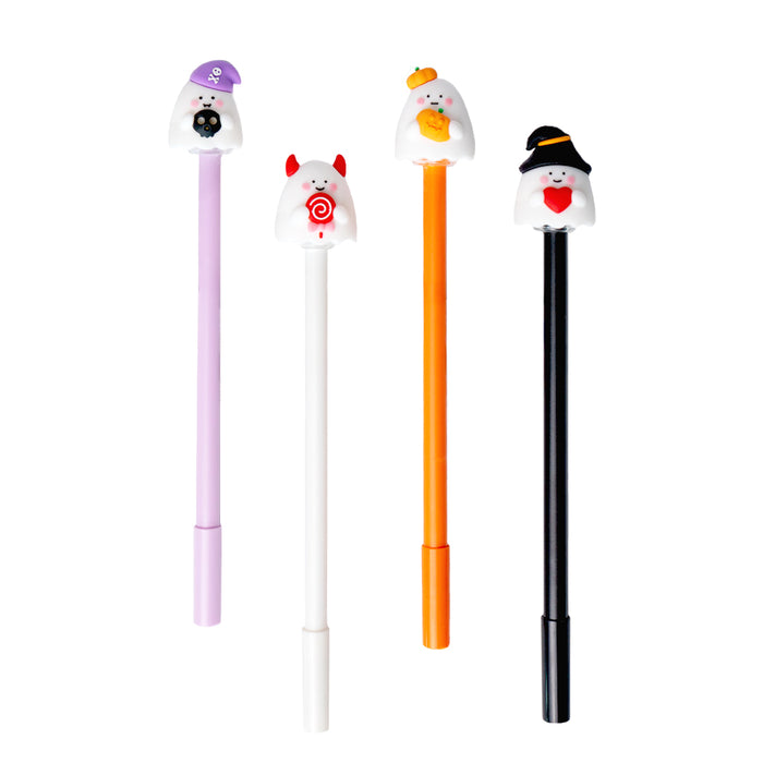 Penna cancellabile con inchiostro blu e tratto fine. La penna ha un fanstasmino sul topper.