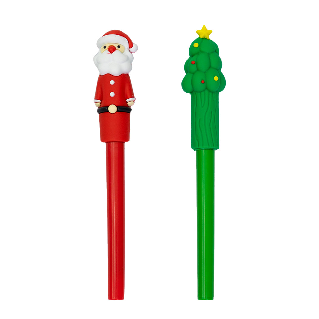 Penna con inchiostro blu e tratto fine, ha un personaggio sul cappuccio ed è disponibile in 2 varianti: rossa con Babbo Natale, verde con Albero di Natale.