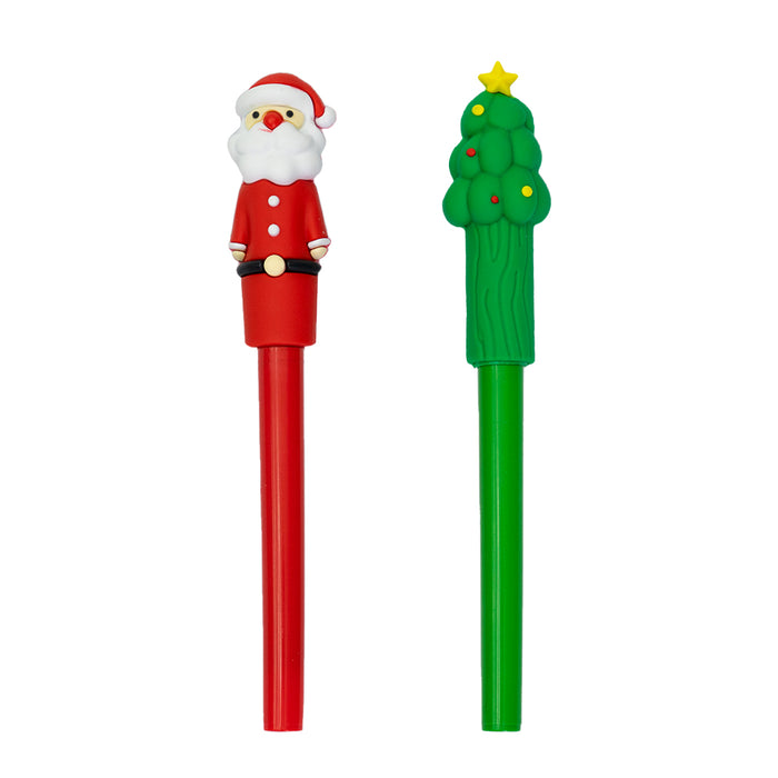 Penna con inchiostro blu e tratto fine, ha un personaggio sul cappuccio ed è disponibile in 2 varianti: rossa con Babbo Natale, verde con Albero di Natale.