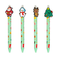 Penna a scatto con inchiostro blu cancellabile. La penna ha un personaggio di Natale sul cappuccio.
