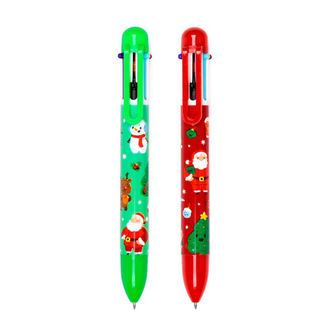 Penna multicolor di Natale con 6 colori.
Scrive in nero, celeste, rosso, arancio,verde e blu.