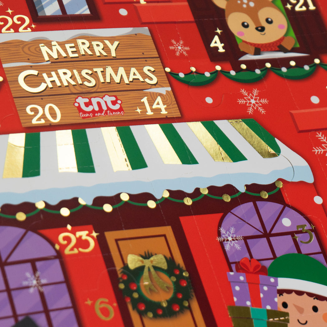 Calendario dell'avvento. In ogni casella puoi trovare un articolo di cancelleria a sorpresa tra penne, evidenziatori, gomme temperini e portachiavi.