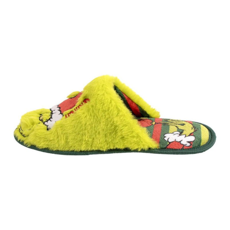 Morbide pantofole del Grinch con tomaia in pelliccia sintetica verde.