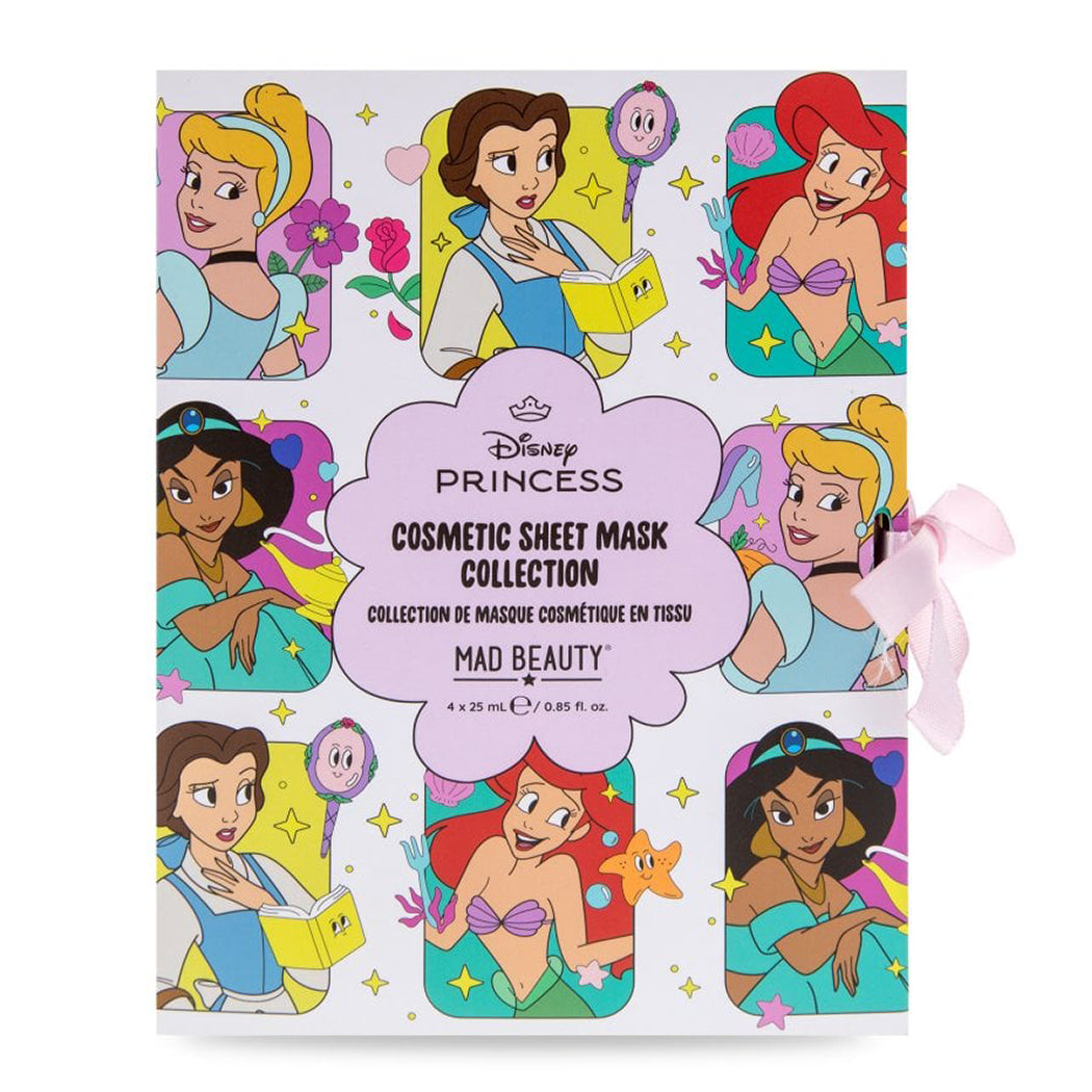 Cofanetto con 4 maschere viso dei personaggi di Ariel, Belle, Cenerentola e Jasmine