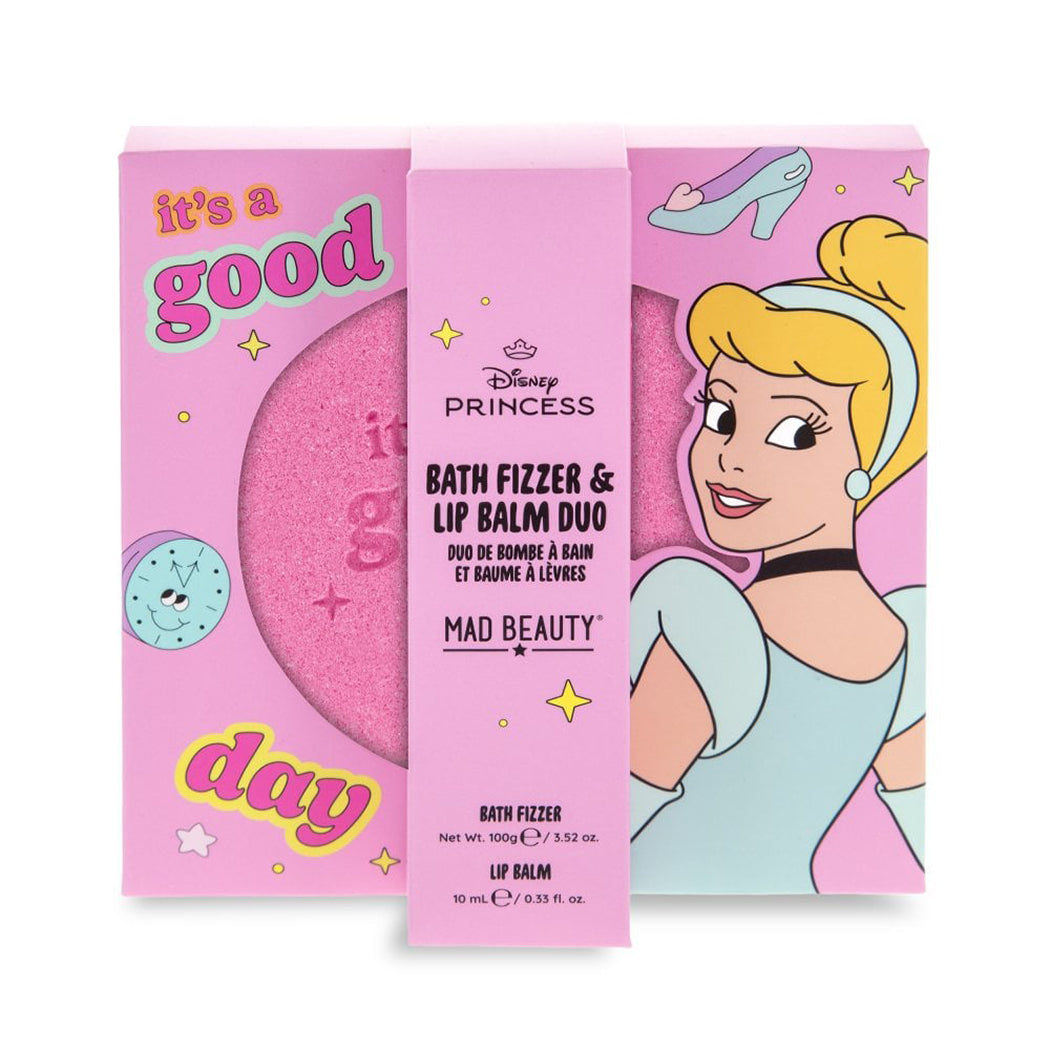 Duo beauty di Cenerentola con una bomba da bagno effervescente e un balsamo labbra
