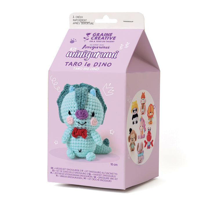 Kit completo per realizzare un dolce draghetto all'uncinetto.