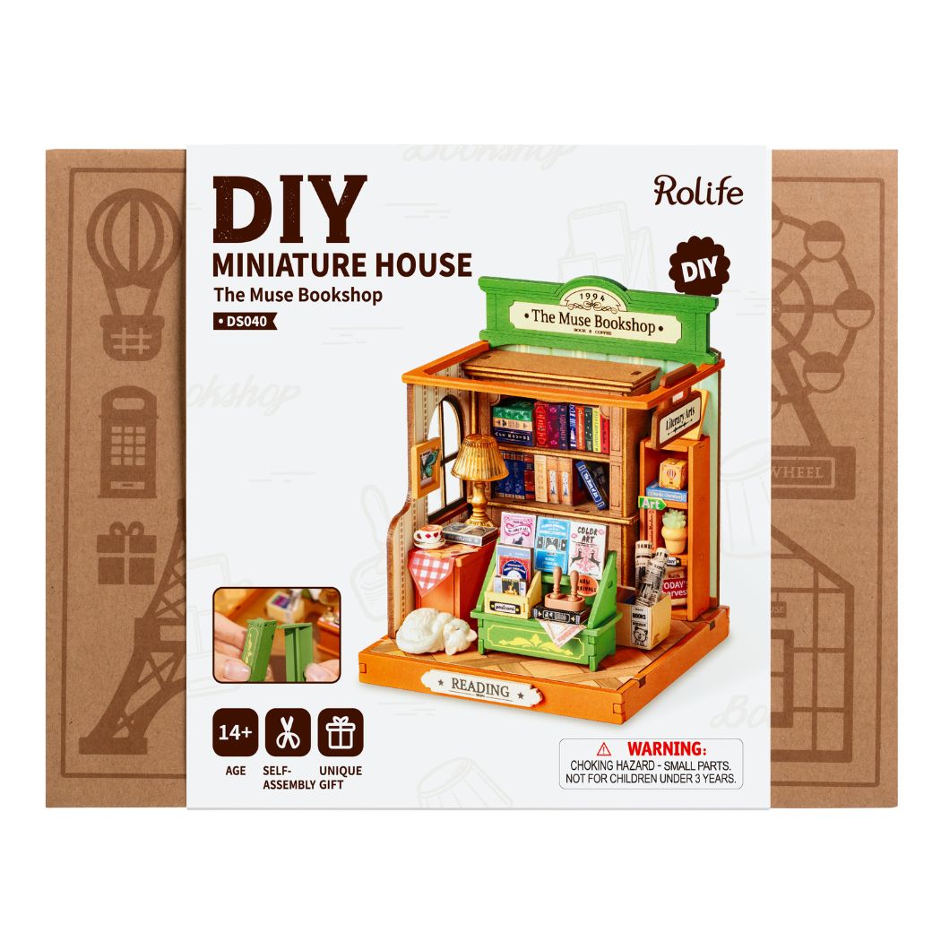 Puzzle in 3d che riproduce in miniatura una piccola libreria.