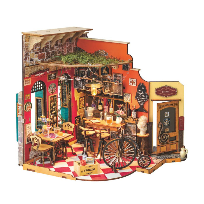 Puzzle in 3d che riproduce in miniatura un grazioso bar dall'atmosfera vintage