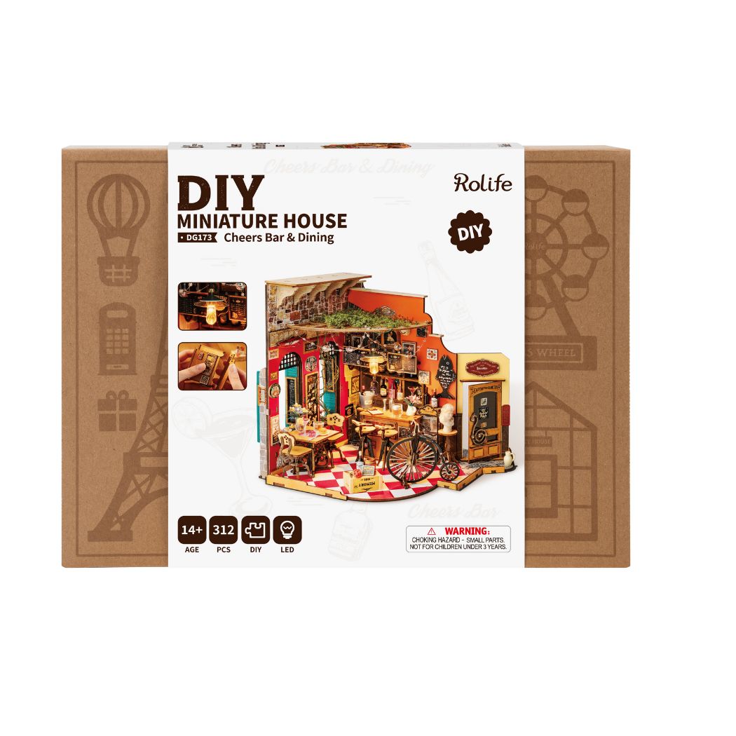 Puzzle in 3d che riproduce in miniatura un grazioso bar dall'atmosfera vintage