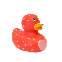 Simpatica anatra di gomma in PVC con cuoricini.