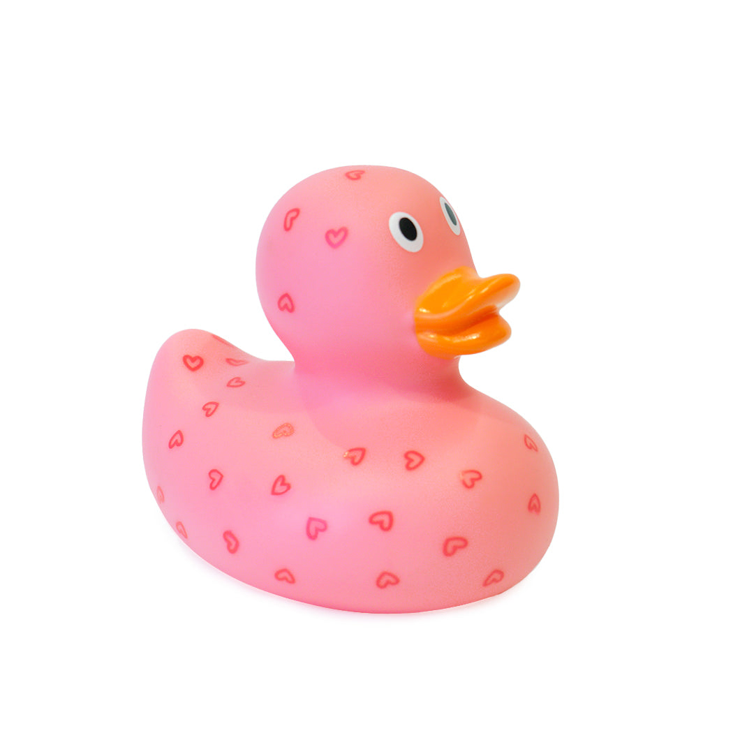 Simpatica anatra di gomma in PVC con cuoricini.