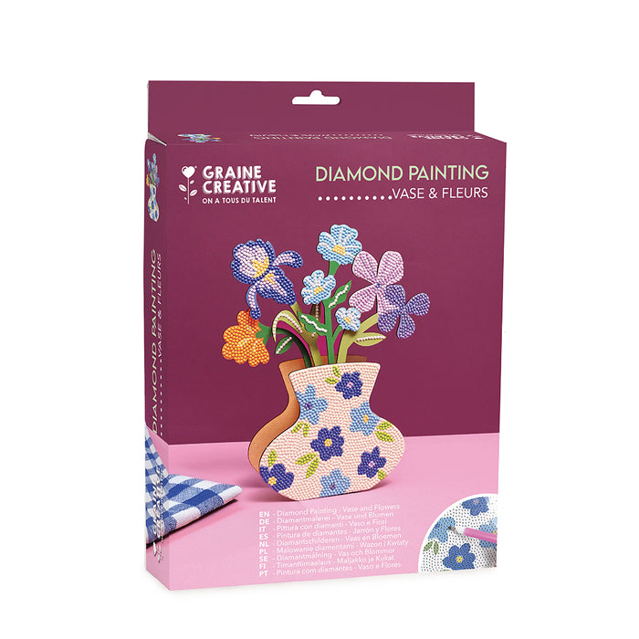 Kit di diamond painting per realizzare un vaso con i fiori.