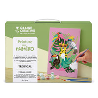Kit di pittura con numeri per realizzare una decorazione a tema tropicale.