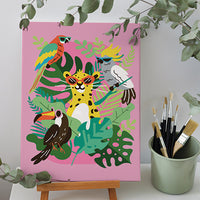 Kit di pittura con numeri per realizzare una decorazione a tema tropicale.