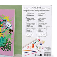 Kit di pittura con numeri per realizzare una decorazione a tema tropicale.