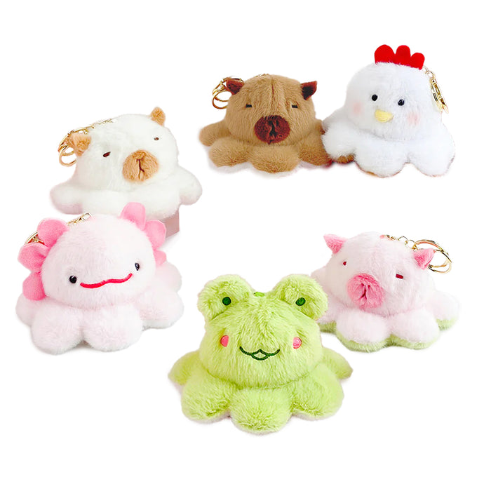 Portachiavi di peluche a forma di capibara, capibara bianco, capibara rosa, pollo, axolotl, rana.