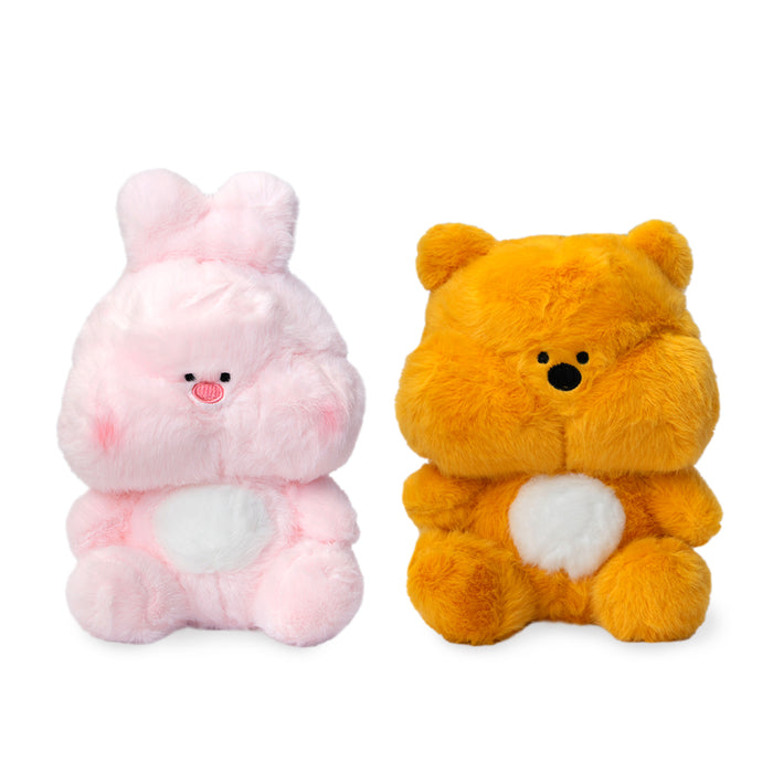 Peluche fluffy di un coniglietto e di un orsetto.