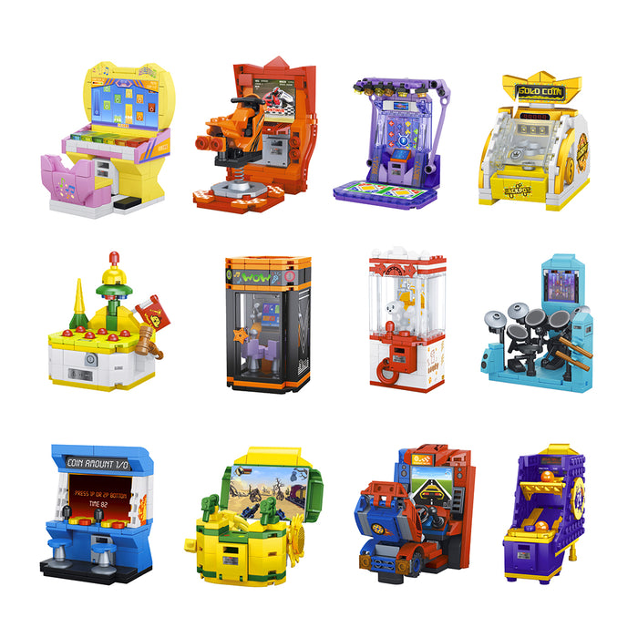 Costruzione a mattoncini del modellino di un videogioco arcade.