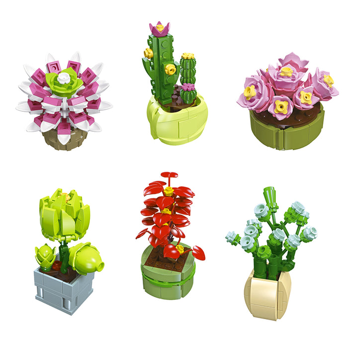 Costruzione a mattoncini del modellino di una piantina nel vaso.