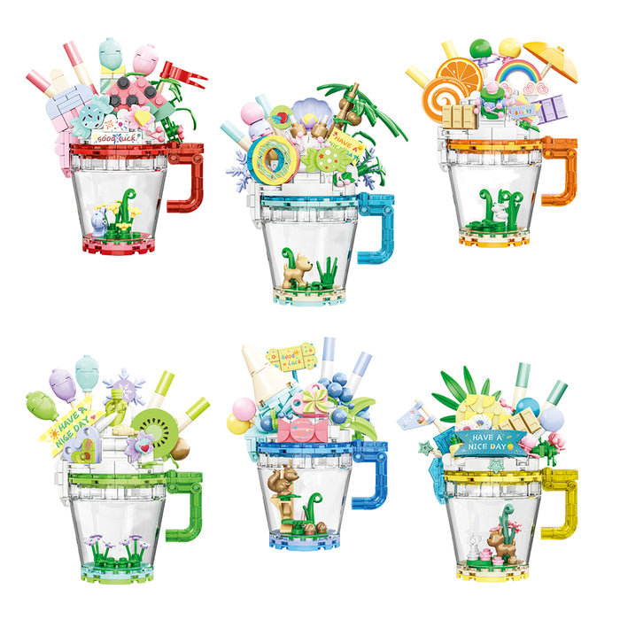 Costruzione a mattoncini che riproduce in miniatura un bubble tea.