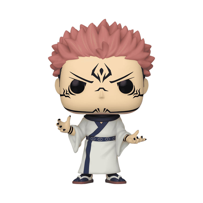 Funko Pop del personaggio  Ryomen Sukuna della serie JuJutsu Kaisen rappresentato mentre evoca delle maledizioni.