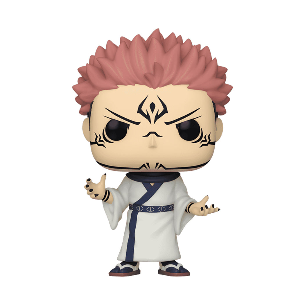 Funko Pop del personaggio  Ryomen Sukuna della serie JuJutsu Kaisen rappresentato mentre evoca delle maledizioni.