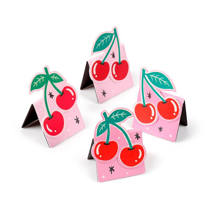 Set di 4 segnalibri magnetici a forma di ciliegia.