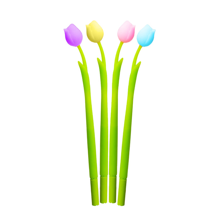 Penna gel tulipano con inchiostro nero e chiusura con tappo. La penna è disponibile in 4 varianti: tulipano rosa, tulipano celeste, tulipano giallo, tulipano viola.